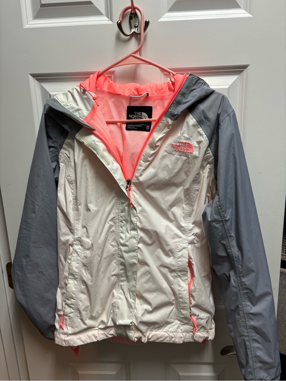 The North Face Women's White & Gray Rain Jacket with Coral Accents